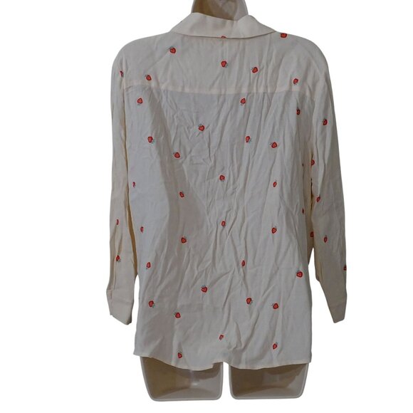 LC Lauren Conrad Button Up Tie Blouse Long Sleeve Strawberry Pink Women Size L - Picture 2 of 12